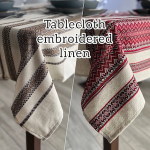 Tablecloth embroidered linen, Home linen tablecloth with Ukrainian embroidery, luxury quality, 5 colors