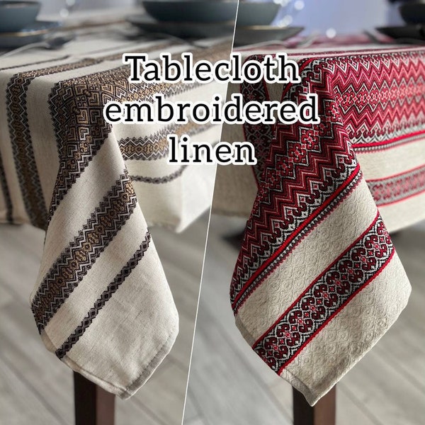 Tablecloth embroidered linen, Home linen tablecloth with Ukrainian embroidery, luxury quality, 5 colors