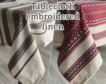 Tablecloth embroidered linen, Home linen tablecloth with Ukrainian embroidery, luxury quality, 5 colors