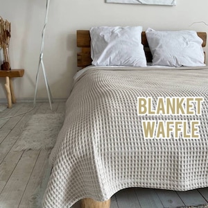 Waffle Cotton Bed Cover, Waffle Blanket Queen or King Size100% Cotton, Custom Size Soft Bed Throw