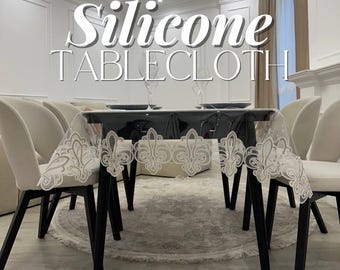 Protector de mesa transparente con hermoso encaje en colores combinados, cubierta de mesa impermeable, mantel con silicona, resistente a las manchas.