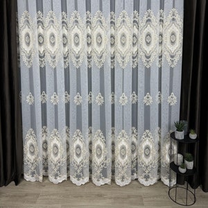 Sheer Curtain With Gold Velvet Inserts, Sheer Curtains with Intricate Embroidery and Lace Details | Elegant Handcrafted Sheer Drapes