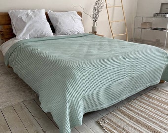 Waffle Cotton Bed Cover, Queen Size Bedspread, Boho Bedding