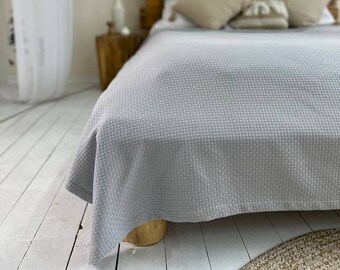 Queen Size Plaid Cotton Bedspread, Soft Organic Throw