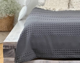 Manta de algodón gofre para cama: acogedora manta a cuadros, tamaño king/queen