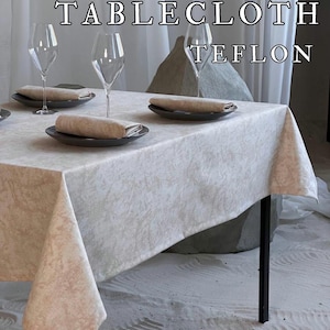 Waterproof Teflon Tablecloth - Elegant Marble Print for Dining, Kitchen Table Decor, Unique Table Design, Outdoor Table Cover