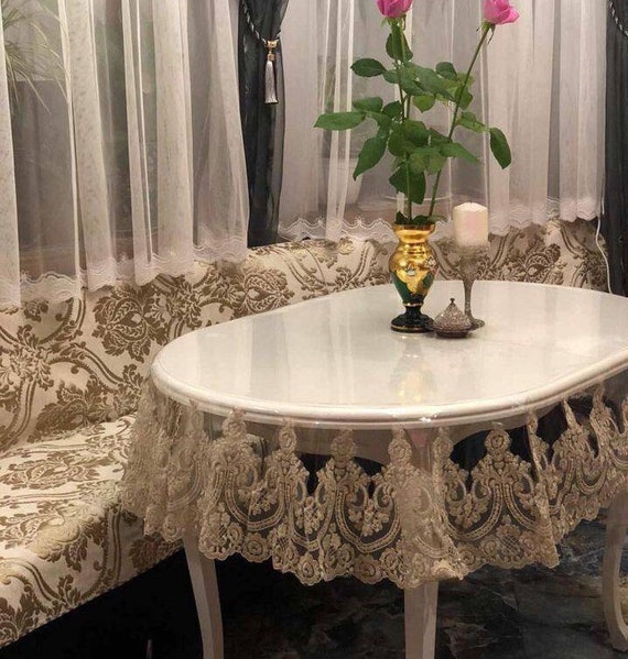 Transparente Tischdecke für Esstisch, Royal Lace Silikon Tischdecke, Elegantes Esszimmer Dekor, Handgefertigte Tischdecke, Esszimmer Zubehör