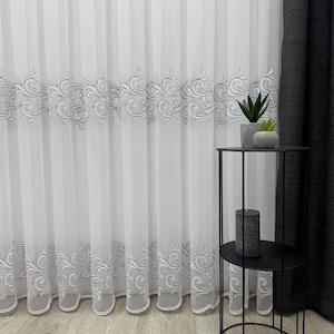 Sheer Beauty: Handcrafted Lace Embroidered Curtains for Living Spaces, Custom Sizes Available, Luxury Voile Drapes