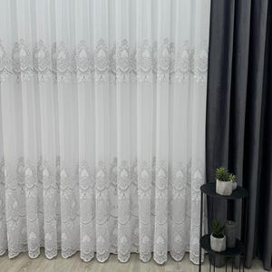 Luxury White Lace Embroidered Curtains – Elegant Sheer Drapes for Living Room, Bedroom, and Office Décor