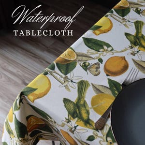 Lemons Tablecloths, Lemon&#39;s Blossom and Lemon Fruits Waterproof Tablecloth, Floral Table, Garden Tablecloth, Citrus Table Cloth, Table Cover