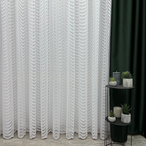 Doorzichtig geborduurd gordijn &#39;Golf&#39;, handgemaakte boho-vitrages – elegant borduursel voor een gezellige huiselijke sfeer!