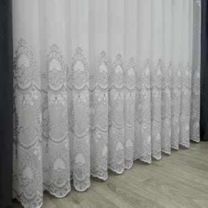 Custom Sheer Drapery Panels with Gorgeous Bottom Embroidery, Handmade Curtain with Stunning Embroidered Detail