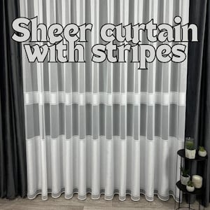 Sheer Curtain With Stripes, High Quality Curtain |  Luxe Tulle Panels for Stylish Living Room Decor, Multiple Color Options