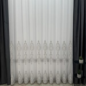 Sheer Curtain with Beautiful Embroidery, Luxury Vintage Doorway Lace Sheer Curtains, Shabby Chic Tulle for Living Room, Bedroom