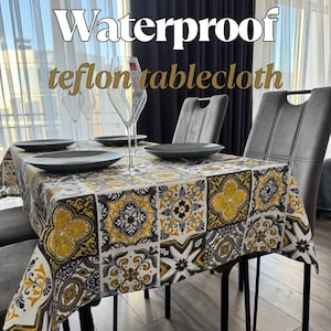 Op maat gemaakte handgemaakte tafelkleed, stijlvol en waterdicht tafelkleed, gepersonaliseerde maat- en ontwerpopties, waterdicht tafelkleed met teflon