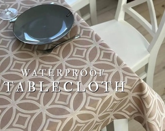 Handcrafted Waterproof Table Cover, Teflon Outdoor Tablecloth, Table Cover with Ornament, Housewarming Gift
