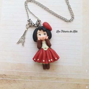 Polymer clay doll pendant. Girl doll necklace. Handmade jewelry. Clay doll necklace. Parisian doll necklace. Gift idea.