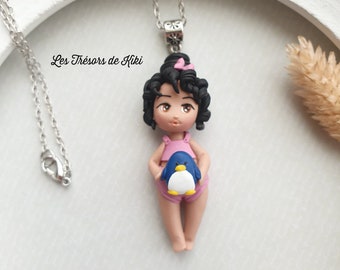 Doll pendant. Little doll in a swimsuit. Handmade jewelry. Polymer clay charm. Doll necklace. Bather doll necklace.