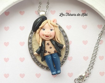 Polymer clay doll pendant. Polymer clay doll. Jewel cameo Doll. Handmade pendant necklace. Original silver pendant.