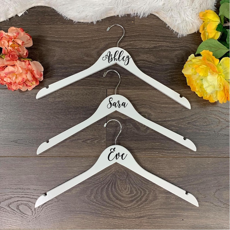 Bridesmaid Hangers Bride Hanger Wood Hangers Personalized Hangers Bridal Party Hangers Name Hangers Custom Wedding Hanger