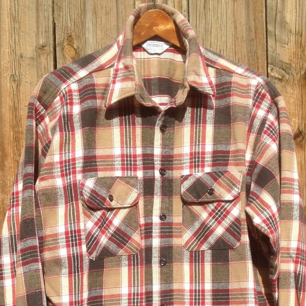 Flannel Shirt/XL Flannel Shirt/Five Brothers Flannel Shirt/Vintage Flannel Shirt/Red & Tan Flannel Shirt/Thick Cotton Flannel Shirt/Men's XL