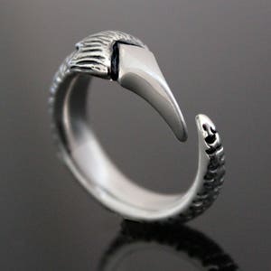 Puede incluir: Un anillo de plata con un dise&ntilde;o de garra. La garra es detallada y tiene una punta afilada. El anillo est&aacute; hecho de metal y tiene un acabado pulido.