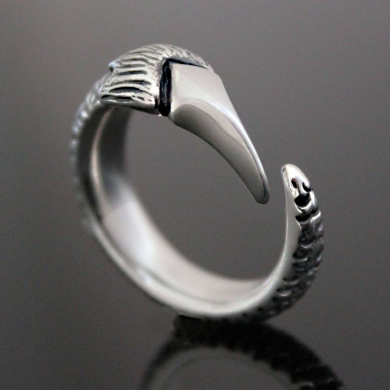 Puede incluir: Un anillo de plata con un dise&ntilde;o de garra. La garra es detallada y tiene una punta afilada. El anillo est&aacute; hecho de metal y tiene un acabado pulido.