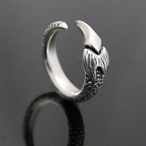 Puede incluir: Un anillo de plata con un dise&ntilde;o de garra detallado. El anillo est&aacute; abierto y tiene un acabado texturizado.