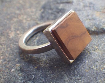 Woody 1 - Ring Silver Olive Wood