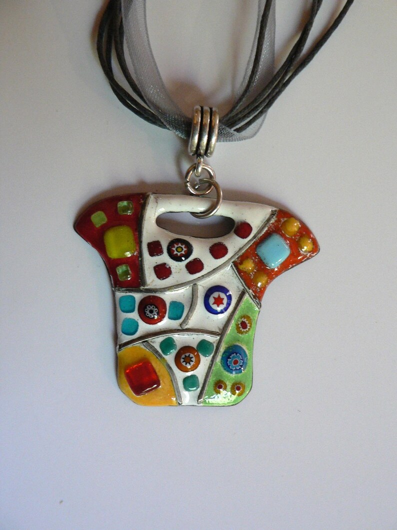 modern enamel pendants on copper in bright colors image 3