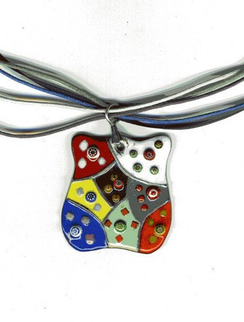 modern enamel pendants on copper in bright colors image 1