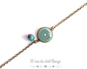 Thin chain bracelet, cabochon Cabochon spirit Morocco blue soft turquoise blue