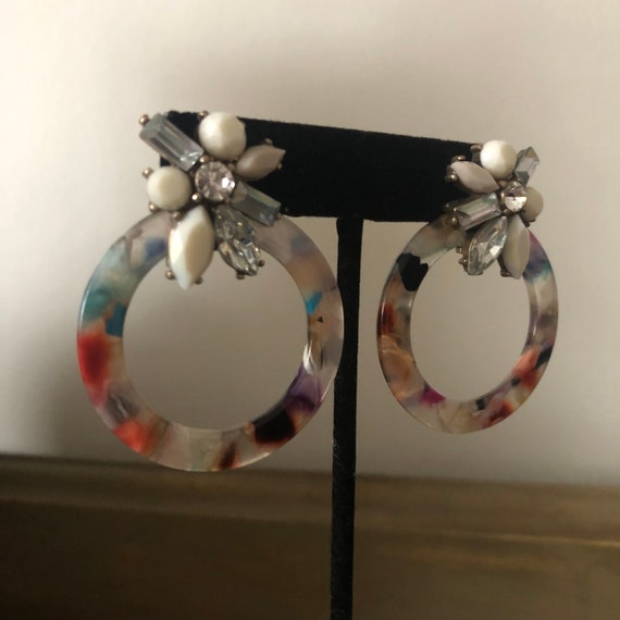 Vintage Rhinestone and Multicolored Resin Hoops, … - image 8