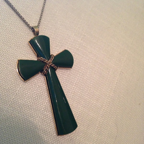 Vintage Avon Cross Necklace, Faux Jade Cross Necklace, Gift for Her