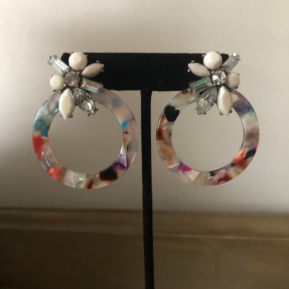 Vintage Rhinestone and Multicolored Resin Hoops, … - image 3