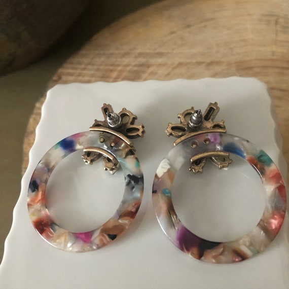 Vintage Rhinestone and Multicolored Resin Hoops, … - image 7