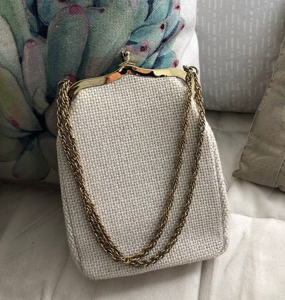 Vintage Cream Purse, JR Florida USA, Chain Handle,