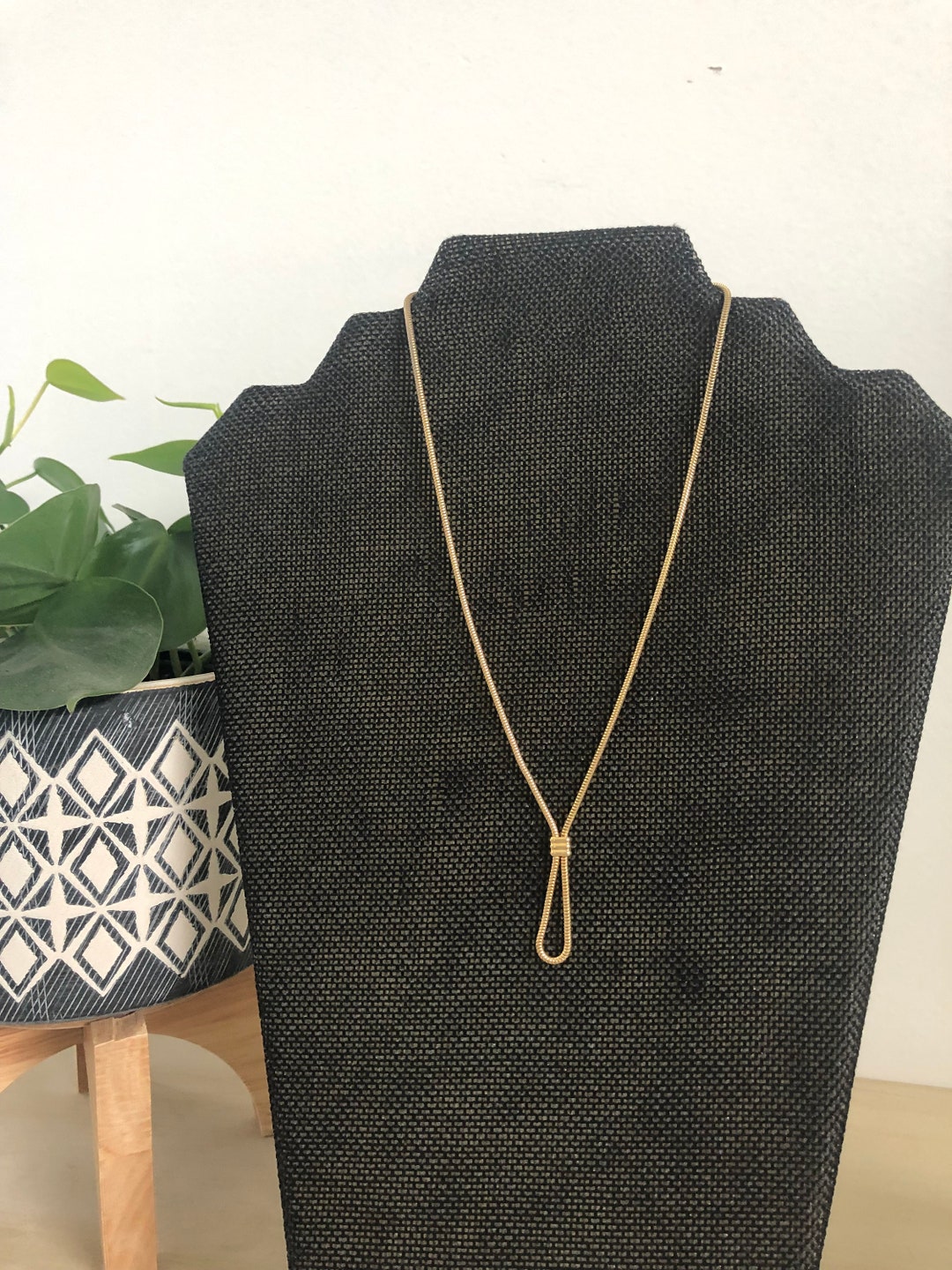 Vintage Avon Loop Necklace, Snake Chain, Gold Tone, Signed, Vintage