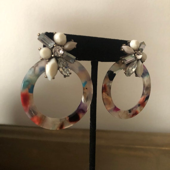 Vintage Rhinestone and Multicolored Resin Hoops, … - image 4