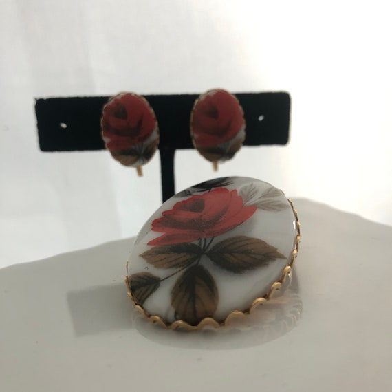Oval Flower Brooch & Earrings, Clip-on, Vintage J… - image 6