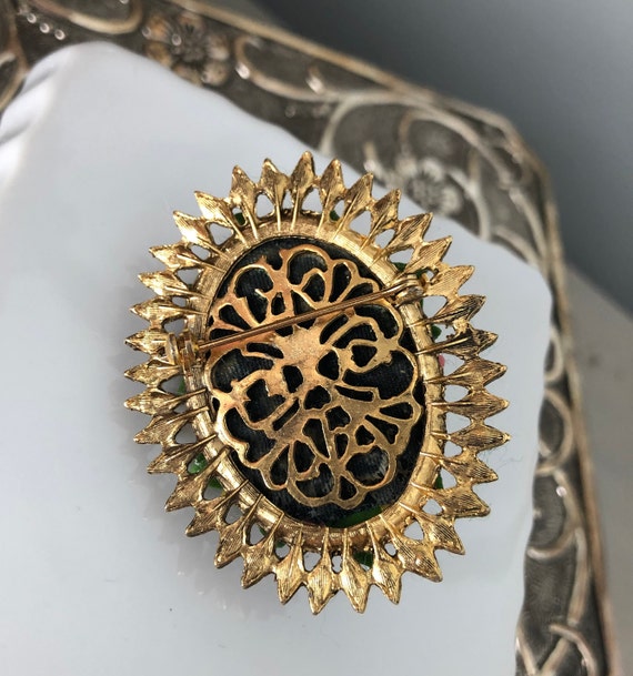 Oval Brooch, Flower Pin, Molded Flower Brooch, Mu… - image 3
