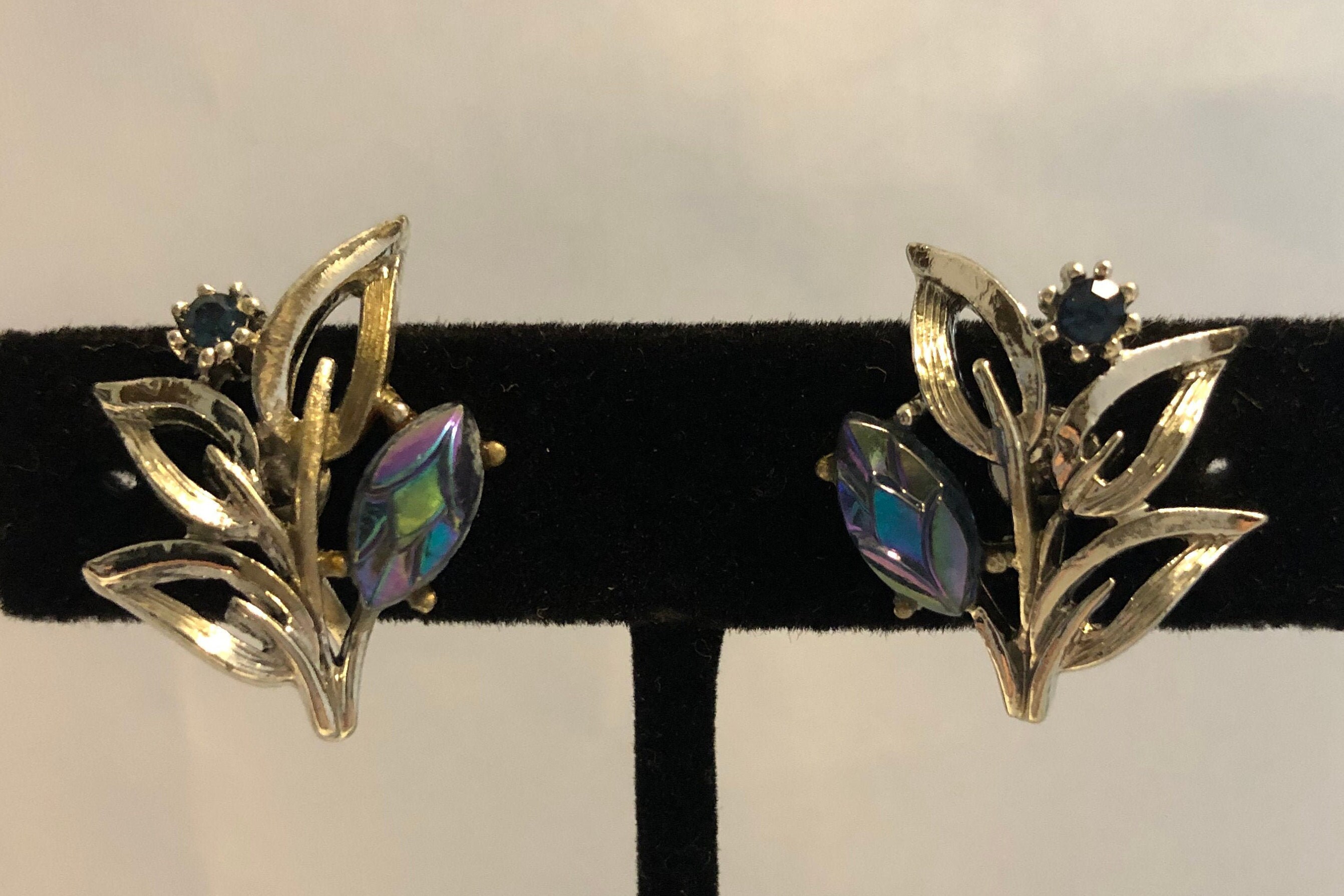 Vintage Coro Screw Back Earrings Blue Rhinestones Etsy UK