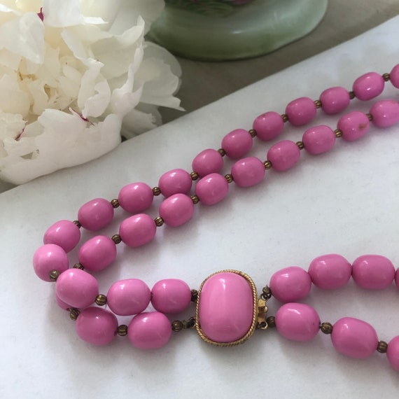 Marvella Beaded Necklace, Vintage Pink Necklace, … - image 2