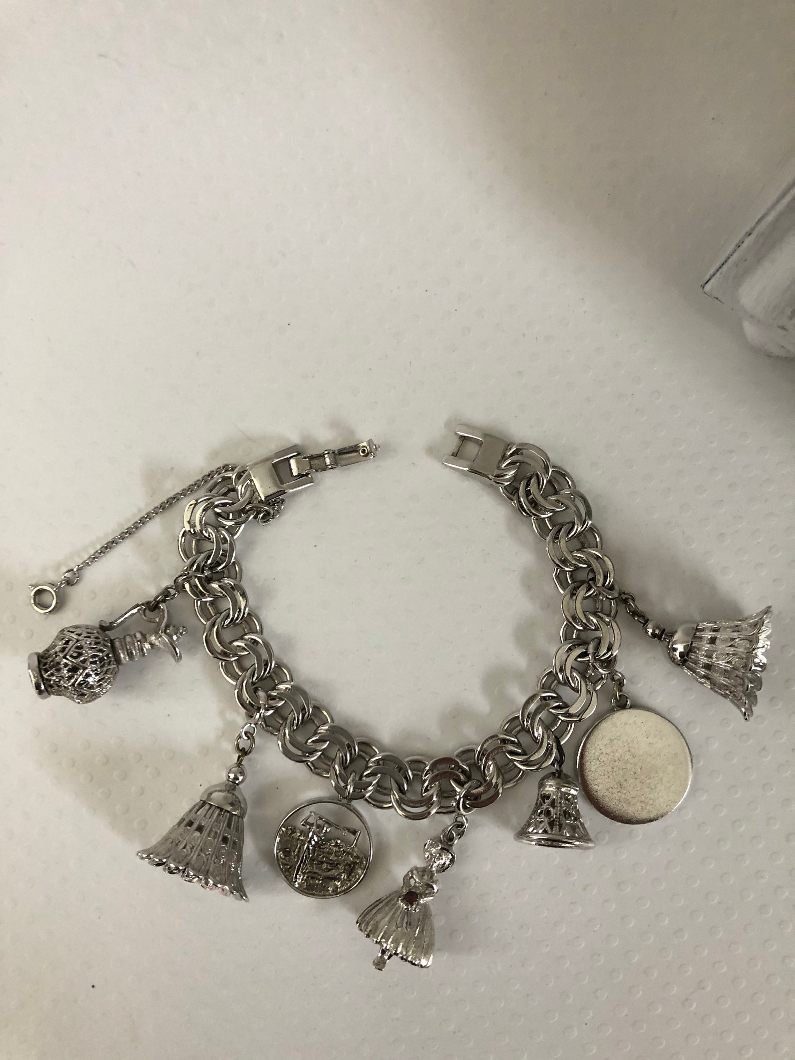 Vintage Monet Charm Bracelet Double Curb Chain Silver Toned | Etsy
