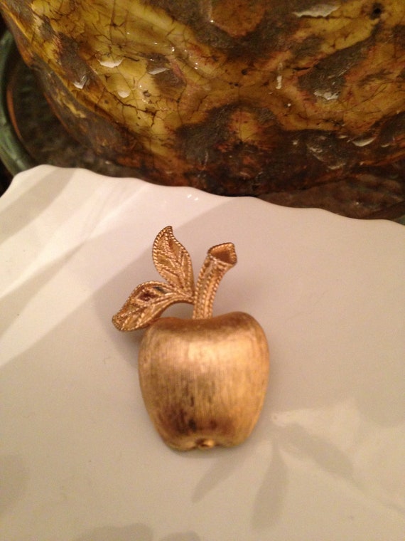 Avon Apple Pin, Gilded Apple, Teacher Gift
