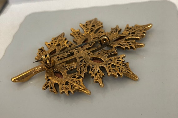 Vintage Leaf Pin, Filigree & Enamel Leaf Pin, Aut… - image 3