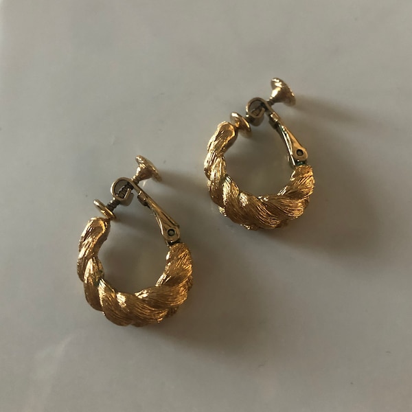 H-A Vintage Earrings, Vendome, Gold Tone Hoops, Rope Look Hoop, Retro Jewelry