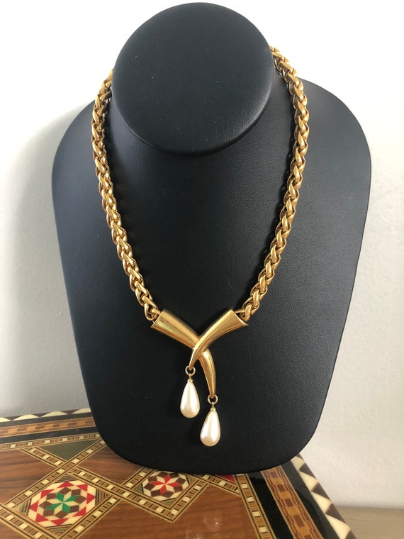 Napier Teardrop Necklace, Gold Tone Wheat Chain, S