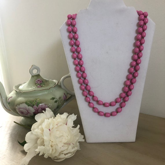 Marvella Beaded Necklace, Vintage Pink Necklace, … - image 1