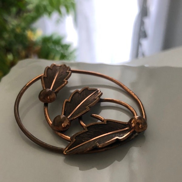 Copper by Bell Brooch, Copper Leaf Brooch, Mid-Century, Bell Trading Post